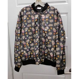 Pusheen Lightweight Women's‎ Size Large Zipper Bomber Jacket Funny Cats Pizza